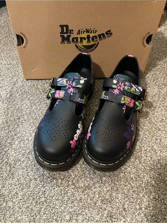 Dr. Martens Shoes - Dr. Martens Black Floral Double-Strap Mary Jane Shoes